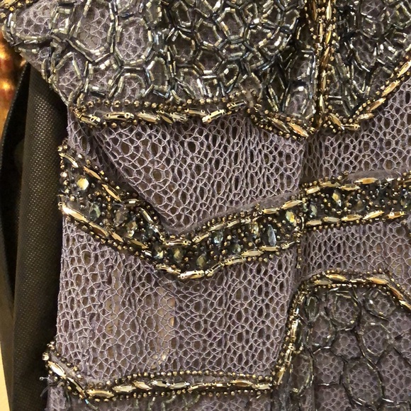 🎊Jovani Crystal bead embellished lace lined mermaid racer open mesh gown + bag - Picture 4 of 16